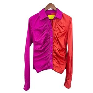 MARQUES ALMEIDA Blouse Colorblock Shirt Long Sleeve Ruched, Raw Hem